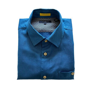 Ted Baker Linen/Rayon Blend Men's S/S Dress Shirt (Size 4) Bright Blue A+